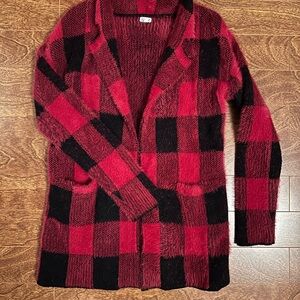 Kismet Red and Black Buffalo Plaid Open Cardigan